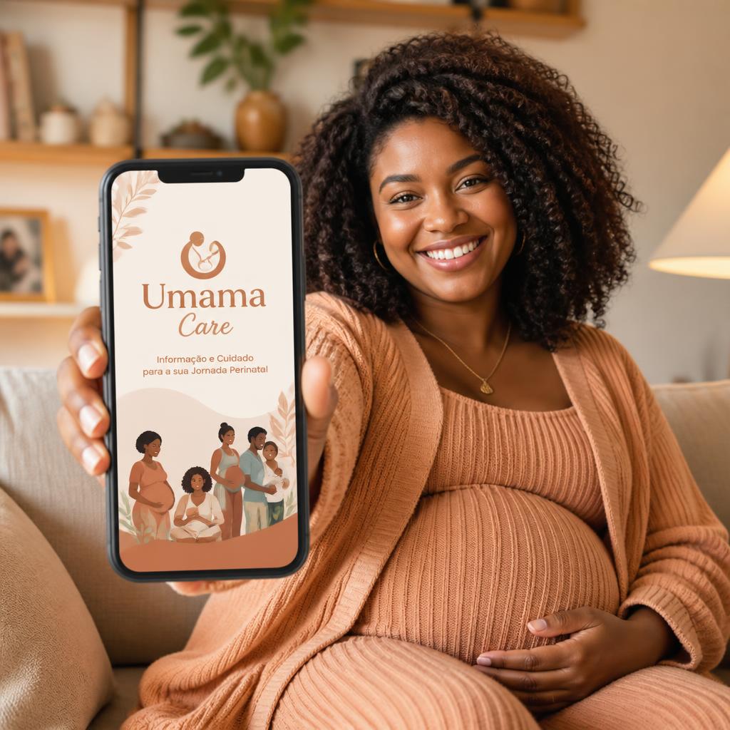 Black woman holding a smartphone showing the Umama Care app